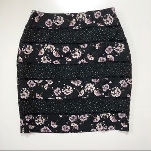White House Black Market Black and Floral Pattern Skirt